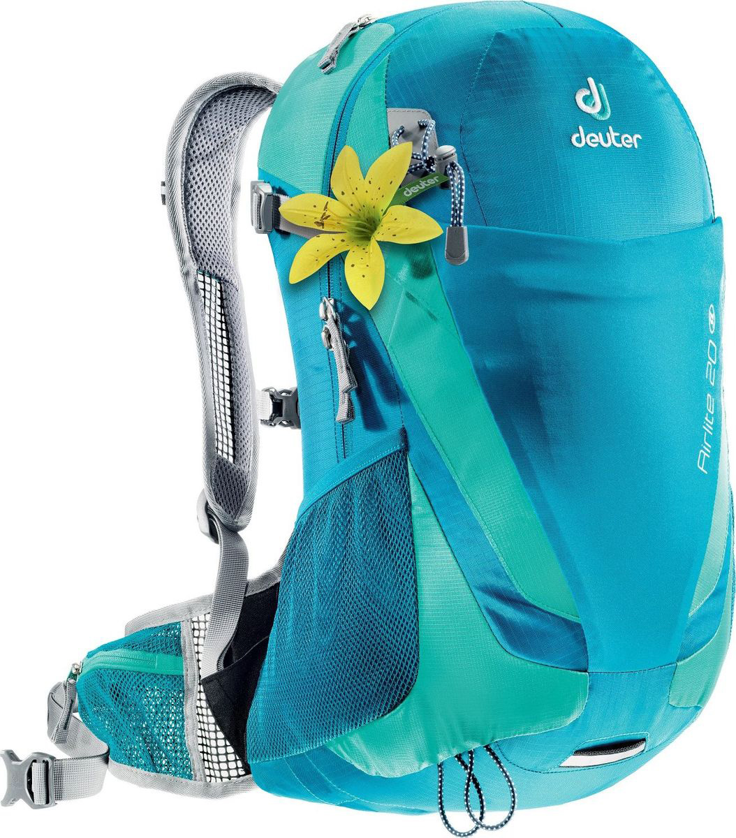 Рюкзак туристический Deuter Airlite, цвет: бирюзовый, 20 л4420215_3217 Рюкзак туристический Deuter Airlite, цвет: бирюзовый, 20 л4420215_3217Конструкция спинки: Deuter Aircomfort FlexLite System & SL Womens Fit System, адаптирована для людей невысокого роста. Компрессионные стропы Карман для ценных вещей. Крепления для треккинговых палок; Совместимо с гидросистемой; Съемный чехол от дождяПоясной ремень с 2 карманами из сеткиСветоотражающие элементы Материал: Deuter-Microrip-Nylon, Deuter-Ripstop 210 Вес: 960гРазмеры: 50х23х17 смОбъем: 20л