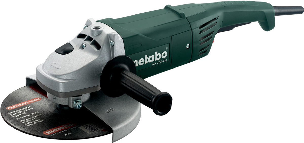 Шлифмашина угловая Metabo WX 2200-230600397000 Шлифмашина угловая Metabo WX 2200-230600397000Надежный двигатель, Предохранительный выключатель Metabo предотвращает непреднамеренное включение, Электронная защита двигателя от перегрузки и защита от повторного пуска, Дополнительная рукоятка, монтируемая в трех положениях, Отключающиеся угольные щетки для защиты двигателя