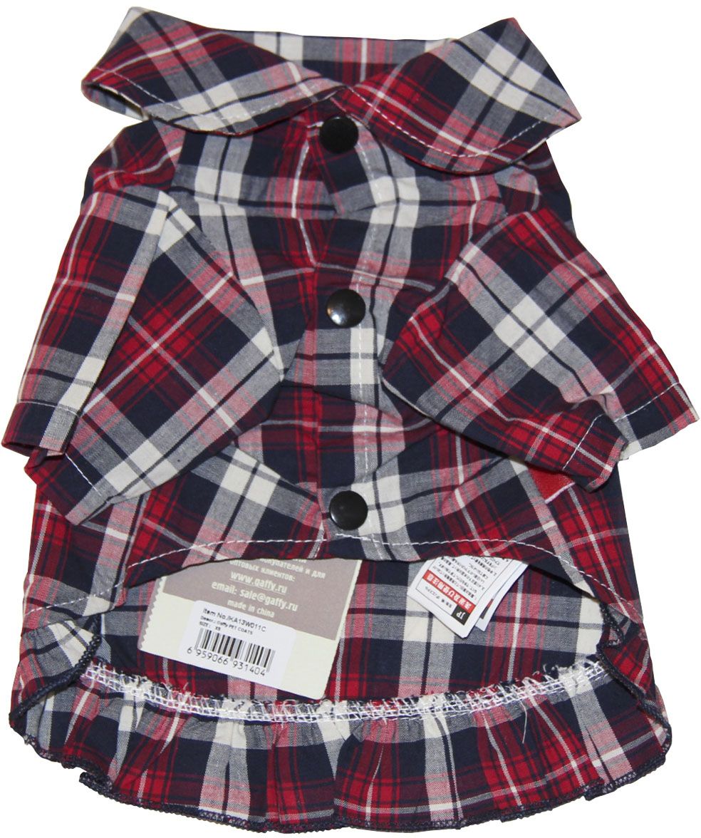 Рубашка для собак Gaffy Pet Cute Plaid. Размер L11022 L Рубашка для собак Gaffy Pet Cute Plaid. Размер L11022 LМилая рубашка в актуальную красную клетку.Декорирована небольшой юбочкой. Для маленьких модниц.Прекрасный вариант для улицы, для дома и как основа под любую одежду.Фиксируется на животе кнопками. Материал кнопок: металл.Идеально сочетается с курткой теплой Khaki print. Но и с другими моделями прекрасно комбинируется.Обхват шеи, см: 36.Обхват груди, см: 55.Длина спины, см: 40.
