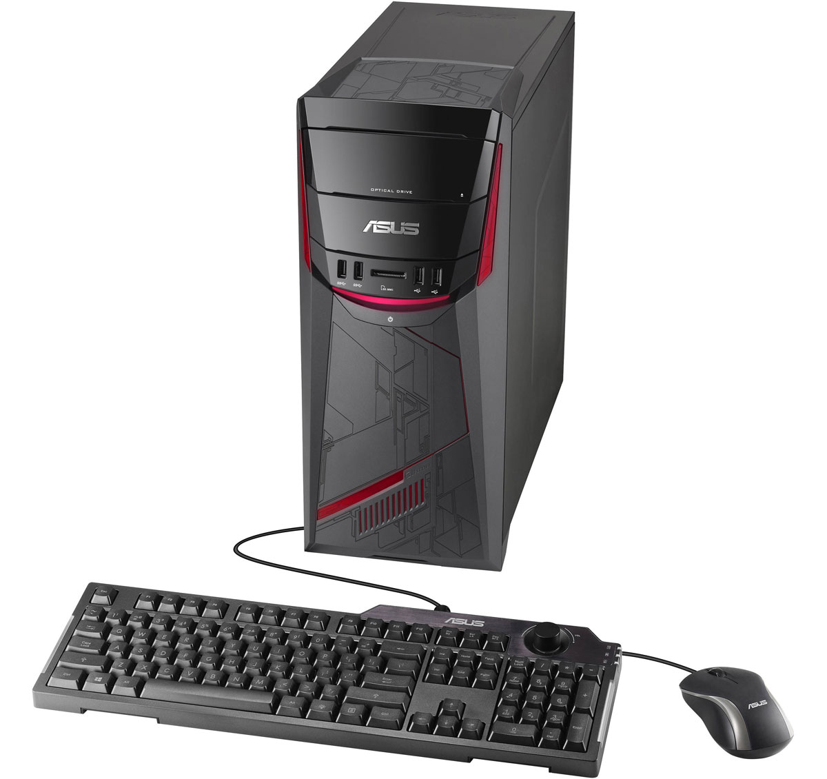 ASUS ROG G11CD-K-RU011T, Black настольный компьютерG11CD-K-RU011T ASUS ROG G11CD-K-RU011T, Black настольный компьютерG11CD-K-RU011TASUS ROG G11 создан для широкой аудитории геймеров, которые ищут высокопроизводительный геймерский компьютер за разумные деньги.Компьютер, выполненный в футуристическом стиле, украшает оригинальный орнамент. Многочисленные элементы светодиодной подсветки сконцентрированы в четырех областях корпуса. Подсветка на передней панели, способная воспроизводить до 8 миллионов цветовых оттенков, поддерживает световые эффекты.Процессор Intel Core i7 шестого поколения дает возможность решать самые сложные задачи, играть в игры с максимальными настройками, смотреть видео в разрешении 4K/Ultra HD и создавать потрясающие веб-сайты и 3D-модели. Он обеспечивает непревзойденную производительность при высокой энергоэффективности.ASUS G11 позволяет выводить изображение игры на три дисплея, чтобы значительно расширить поле обзора игрока. Широкое изображение дает тактическое преимущество над противником в любой игре, будь то шутер от первого лица или стратегия реального времени. В настоящее время конфигурации с несколькими мониторами поддерживают более ста игр.Используемая в компьютере память DDR4 SDRAM обладает максимальной пропускной способностью 2,1 ГТ/с, что вдвое выше, чем у DDR3. При этом DDR4 потребляет на 20% меньше энергии, чем DDR3, работая с напряжением питания 1,2 В. Данный компьютер оборудован высокоскоростным портом USB 3.1, работающим на скорости вдвое выше, чем USB 3.0.Великолепный красно-черный корпус ASUS G11 с характерным для серии ROG футуристическим дизайном и рисунком, напоминающим орнаменты Майа, излучает энергию огромной силы.При взгляде на ASUS G11 в первую очередь обращают на себя внимание три области с ярко-красной подсветкой, а также центральный блок светодиодной подсветки с поддержкой световых эффектов, способный воспроизводить до 8 миллионов цветовых оттенков.Эксклюзивная технология SonicMaster представляет собой комплекс аппаратных и программных средств, повышающих качество аудиосистемы до беспрецедентного уровня. Ты почувствуешь себя в самом центре событий и будешь слышать абсолютно все. Эксклюзивная система ROG AudioWizard предлагает пять режимов воспроизведения аудио, переключаться между которыми можно быстро и легко.В ASUS G11 реализована высокоэффективная система охлаждения. Крупные вентиляционные отверстия диаметром 5 мм на боковой панели предназначены для отвода теплоты от центрального процессора, а отверстия на передней панели отвечают за подачу холодного воздуха внутрь корпуса. Данная система охлаждения обеспечивает стабильную работу компьютера даже в самых горячих баталиях.Настольный компьютер обладает всеми необходимыми современными интерфейсами, включая HDMI для вывода картинки с игрой на большой экран HDTV. Данная модель оборудована шестью портами USB, среди которых два порта стандарта USB 3.1. Компьютер может опционально оснащаться высокоскоростным модулем Wi-Fi 802.11ac. Кроме того, он получил беспроводной интерфейс Bluetooth 4.0.Точные характеристики зависят от модификации.Компьютер сертифицирован EAC и имеет русифицированное Руководство пользователя.