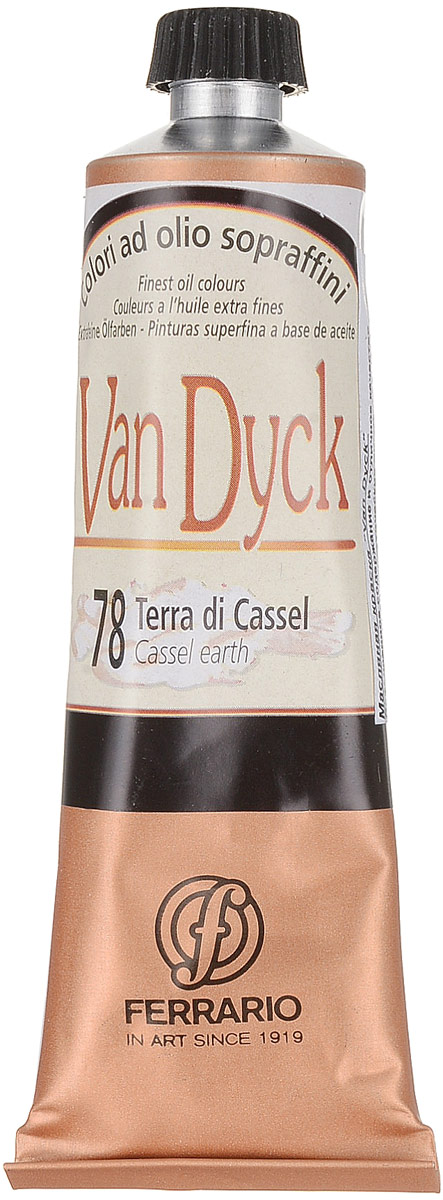 Ferrario Краска масляная Van Dyck цвет №78 земля кассельAV0017CO78 Ferrario Краска масляная Van Dyck цвет №78 земля кассельAV0017CO78Масляные краски серии Van Dyck итальянской компании Ferrario изготавливаются из натуральных мелко тертых пигментов с добавлением качественного связующего материала. Благодаря этому масляные краски Van Dyck обладают превосходной светостойкостью, чистотой цветов и оттенков. Краски можно разбавлять льняным маслом, терпентином или нефтяными разбавителями. Все цвета хорошо смешиваются между собой.В серии масляных красок Van Dyck представлено 87 различных оттенков, а также 6 металлических оттенков.