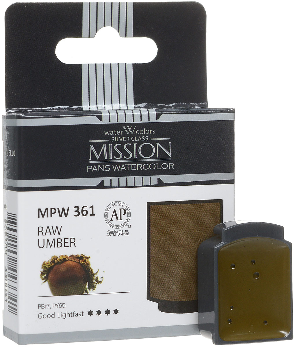 Mijello Акварель Mission Silver Pan 361 Умбра натуральная 2 мл MPW-361MPW-361 Mijello Акварель Mission Silver Pan 361 Умбра натуральная 2 мл MPW-361MPW-361Серия акварельных красок Корейского производителя Mijello - Mission Silver это студийная серия красок. Эта серия акварели была создана компанией Mijello в сотрудничестве с экспертами в области акварельной живописи. В этой серии идеально сочетается цена и качество красок, что позволяет ей быть востребованной среди большого количества художников. Цвета акварели серии Mission Silver это смеси пигментов тонкого помола с высококачественными компонентами и гуммиарабиком. Эти краски предлагаются в кюветах. Максимальное количество цветов в этой серии - 24цв Используйте краски Mijello серии Mission Silver для акварельной живописи по мокрому, они идеально подойдут для подобной техники работы с акварелью. Акварель Mijello Mission White будет отличным выбором как начинающему художнику, так и профессионалу.