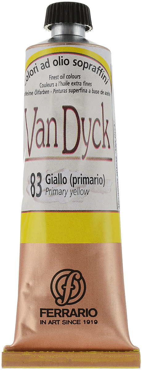 Ferrario Краска масляная Van Dyck цвет №83 основной желтыйAV0017CO83 Ferrario Краска масляная Van Dyck цвет №83 основной желтыйAV0017CO83Масляные краски серии Van Dyck итальянской компании Ferrario изготавливаются из натуральных мелко тертых пигментов с добавлением качественного связующего материала. Благодаря этому масляные краски Van Dyck обладают превосходной светостойкостью, чистотой цветов и оттенков. Краски можно разбавлять льняным маслом, терпентином или нефтяными разбавителями. Все цвета хорошо смешиваются между собой.В серии масляных красок Van Dyck представлено 87 различных оттенков, а также 6 металлических оттенков.