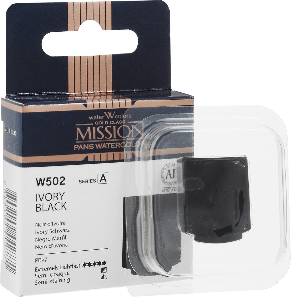 Mijello Акварель Mission Gold Pan W502 Кость жженая 2 мл MPW-W502MPW-W502 Mijello Акварель Mission Gold Pan W502 Кость жженая 2 мл MPW-W502MPW-W502Серия акварельных красок Корейского производителя Mijello - Mission Gold в кюветах состоит из 24 цветов и палитра в кюветах поштучно расширяется!Эта серия акварели была создана компанией Mijello в сотрудничестве с экспертами в области акварельной живописи. Цвета акварели серии Mission Gold - это смеси высококачественных пигментов тонкого помола с высококачественными компонентами и гуммиарабиком. Эти краски предлагаются в традиционной для Корейских производителей тубах по 15 мл и теперь в кюветах поштучно!Размер кювета Mission Full 1,7 х 2,1 см, объемом 2 мл. Используйте краски Mijello серии Mission Gold для акварельной живописи по мокрому, они идеально подойдут для подобной техники работы с акварелью.Акварель Mijello Mission Gold будет отличным выбором, как начинающему художнику, так и профессионалу.