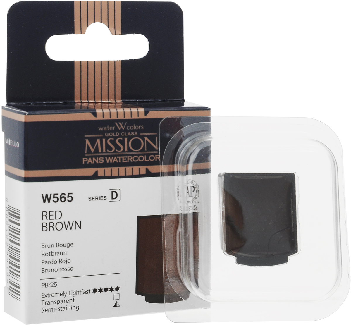 Mijello Акварель Mission Gold Pan W Красно-коричневый 2 мл MPW-WMPW-W Mijello Акварель Mission Gold Pan W Красно-коричневый 2 мл MPW-WMPW-WСерия акварельных красок Корейского производителя Mijello - Mission Gold в кюветах состоит из 24 цветов и палитра в кюветах поштучно расширяется!Эта серия акварели была создана компанией Mijello в сотрудничестве с экспертами в области акварельной живописи. Цвета акварели серии Mission Gold - это смеси высококачественных пигментов тонкого помола с высококачественными компонентами и гуммиарабиком. Эти краски предлагаются в традиционной для Корейских производителей тубах по 15 мл и теперь в кюветах поштучно!Размер кювета Mission Full 1,7 х 2,1 см, объемом 2 мл. Используйте краски Mijello серии Mission Gold для акварельной живописи по мокрому, они идеально подойдут для подобной техники работы с акварелью.Акварель Mijello Mission Gold будет отличным выбором, как начинающему художнику, так и профессионалу.