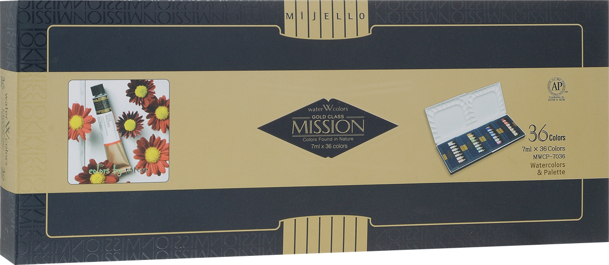 Mijello Набор акварели Mission Gold с палитрой 7 мл 36 цветов MWCP-7036MWCP-7036 Mijello Набор акварели Mission Gold с палитрой 7 мл 36 цветов MWCP-7036MWCP-7036Серия акварельных красок Корейского производителя Mijello - Mission Gold состоит из 105 цветов. Эта серия акварели была создана компанией Mijello в сотрудничестве с экспертами в области акварельной живописи. Цвета акварели серии Mission Gold это смеси высококачественных пигментов тонкого помола с высококачественными компонентами и гуммиарабиком. Используйте краски Mijello серии Mission Gold для акварельной живописи по мокрому, они идеально подойдут для подобной техники работы с акварелью. Акварель Mijello Mission Gold будет отличным выбором как начинающему художнику, так и профессионалу.