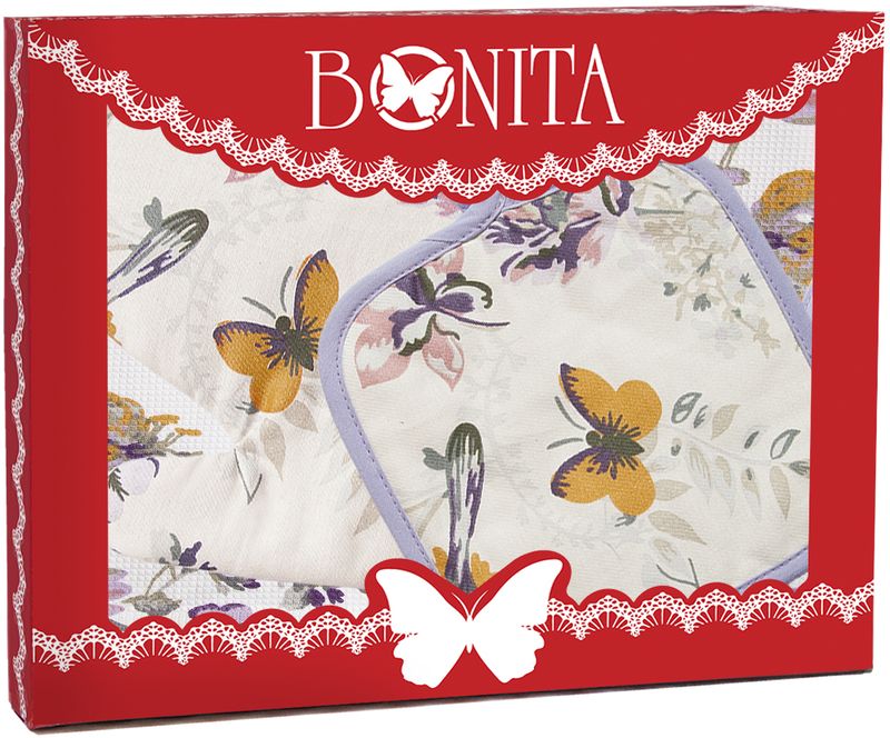 Подарочный набор для кухни Bonita Тропикана, 3 предмета11010817286 Подарочный набор для кухни Bonita Тропикана, 3 предмета11010817286100% хлопокРазмер: полотенце 35*65, прихватка 18*18, рукавица 17*28