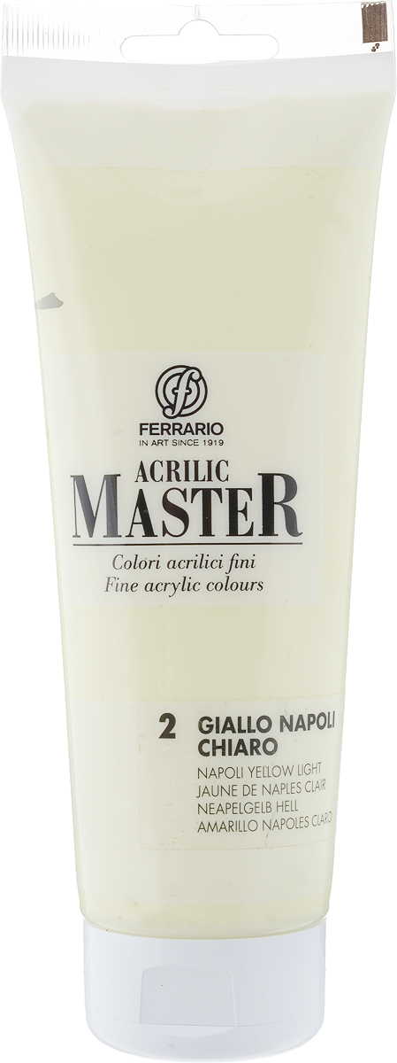Ferrario Краска акриловая Acrilic Master цвет №2 неаполитанский желтыйBM0978B0002 Ferrario Краска акриловая Acrilic Master цвет №2 неаполитанский желтыйBM0978B0002Акриловые краски серии ACRILIC MASTER итальянской компании Ferrario. Универсальны в применении, так как хорошо ложатся на любую обезжиренную поверхность: бумага, холст, картон, дерево, керамика, пластик. При изготовлении красок используются высококачественные пигменты мелкого помола. Краска быстро сохнет, обладает отличной укрывистостью и насыщенностью цвета. Работы, сделанные с помощью ACRILIC MASTER, не тускнеют и не выгорают на солнце. Все цвета отлично смешиваются между собой и при необходимости разбавляются водой. Для достижения необходимых эффектов применяют различные медиумы для акриловой живописи. В серии представлено 50 цветов.