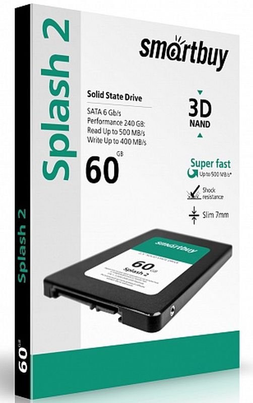 Smartbuy Splash 2 60GB SSD-накопитель (SB060GB-SPLH2-25SAT3)SB060GB-SPLH2-25SAT3 Smartbuy Splash 2 60GB SSD-накопитель (SB060GB-SPLH2-25SAT3)SB060GB-SPLH2-25SAT3Накопитель информации, основанный на чипах энергонезависимой памяти, которые сохраняют данные после отключения питания.