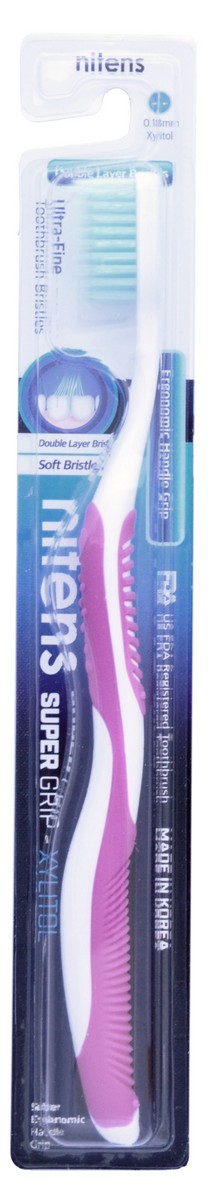 Dental Care Зубная щетка cо сверхтонкой двойной щетиной (средней жесткости и мягкой) и изогнутой ручкой, 