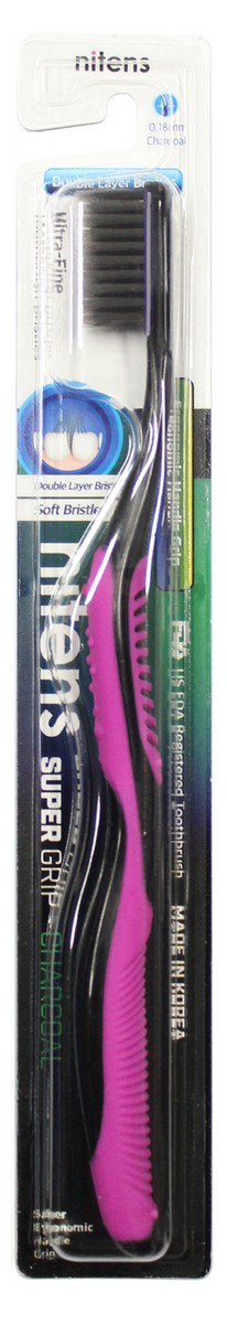 Dental Care Зубная щетка с древесным углем и сверхтонкой двойной щетиной (средней жесткости и мягкой) и изогнутой ручкой, цвет: пурпурный