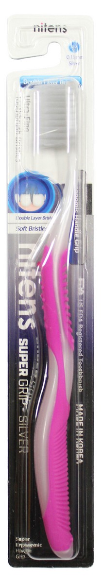 Dental Care Зубная щетка c наночастицами серебра, сверхтонкой двойной щетиной (средней жесткости и мягкой) и изогнутой ручкой, цвет: пурпурный