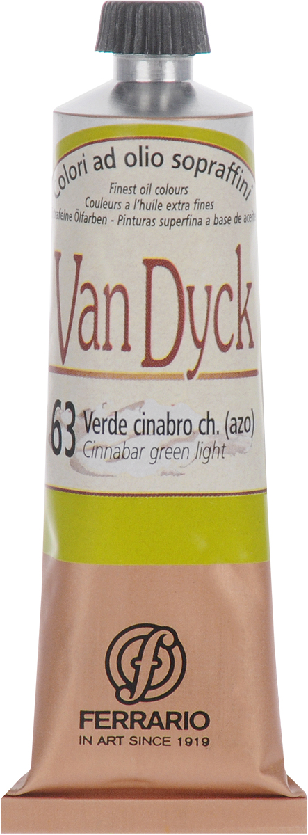 Ferrario Краска масляная Van Dyck цвет №63 киноварь зеленая светлаяAV0017CO63 Ferrario Краска масляная Van Dyck цвет №63 киноварь зеленая светлаяAV0017CO63Масляные краски серии Van Dyck итальянской компании Ferrario изготавливаются из натуральных мелко тертых пигментов с добавлением качественного связующего материала. Благодаря этому масляные краски Van Dyck обладают превосходной светостойкостью, чистотой цветов и оттенков. Краски можно разбавлять льняным маслом, терпентином или нефтяными разбавителями. Все цвета хорошо смешиваются между собой. В серии масляных красок Van Dyck представлено 87 различных оттенков, а также 6 металлических оттенков.