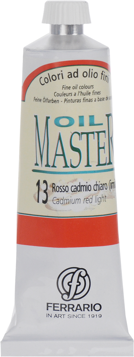 Ferrario Краска масляная Oil Master цвет №13 кадмий красный среднийAM0030CO013 Ferrario Краска масляная Oil Master цвет №13 кадмий красный среднийAM0030CO013Масло Oil Master итальянской компании Ferrario подходит как начинающим художникам, так и профессионалам. Краска изготавливается из светостойких пигментов мелкого помола. Благодаря тому, что некоторые натуральные пигменты были заменены на аналоги краски серии Oil Master стали более доступны по цене. Светостойкие краски отлично лессируются и хорошо смешиваются между собой. Краску можно разбавлять льняным маслом, терпентином или нефтяными разбавителями. В работе с красками используют кисти из щетины, синтетики и волоса колонка.
