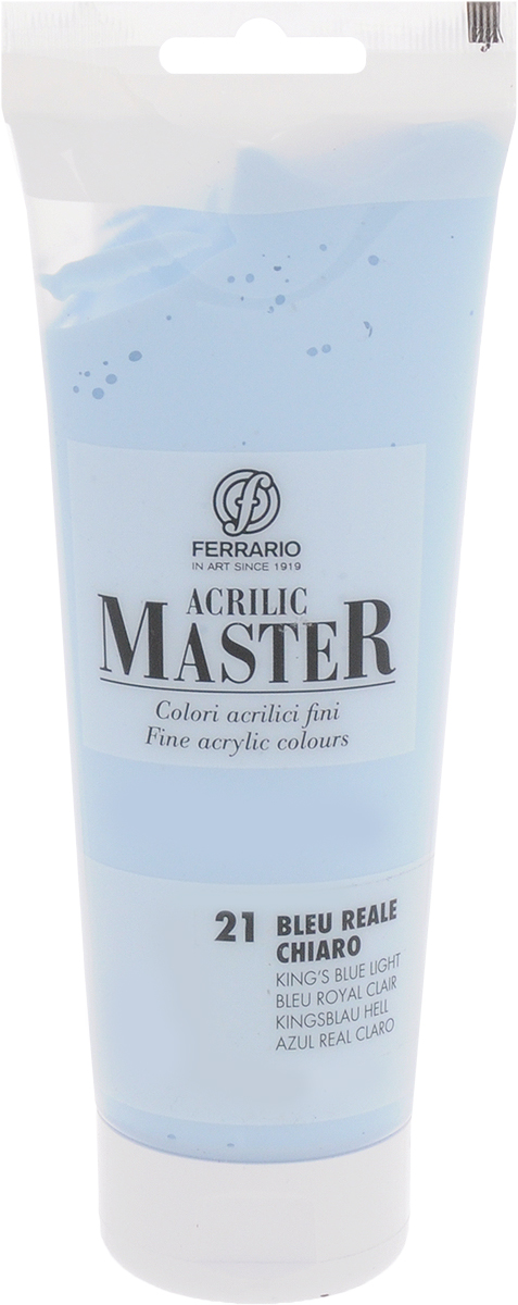 Ferrario Краска акриловая Acrilic Master цвет №21 королевский голубой светлый BM0978B0021BM0978B0021 Ferrario Краска акриловая Acrilic Master цвет №21 королевский голубой светлый BM0978B0021BM0978B0021Акриловые краски серии Acrilic Master итальянской компании Ferrario. Универсальны в применении, так как хорошо ложатся на любую обезжиренную поверхность: бумага, холст, картон, дерево, керамика, пластик. При изготовлении красок используются высококачественные пигменты мелкого помола. Краска быстро сохнет, обладает отличной укрывистостью и насыщенностью цвета. Работы, сделанные с помощью Acrilic Master, не тускнеют и не выгорают на солнце. Все цвета отлично смешиваются между собой и при необходимости разбавляются водой. Для достижения необходимых эффектов применяют различные медиумы для акриловой живописи.