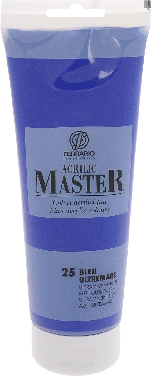 Ferrario Краска акриловая Acrilic Master цвет №25 ультрамарис синий BM0978B0025BM0978B0025 Ferrario Краска акриловая Acrilic Master цвет №25 ультрамарис синий BM0978B0025BM0978B0025Акриловые краски серии Acrilic Master итальянской компании Ferrario. Универсальны в применении, так как хорошо ложатся на любую обезжиренную поверхность: бумага, холст, картон, дерево, керамика, пластик. При изготовлении красок используются высококачественные пигменты мелкого помола. Краска быстро сохнет, обладает отличной укрывистостью и насыщенностью цвета. Работы, сделанные с помощью Acrilic Master, не тускнеют и не выгорают на солнце. Все цвета отлично смешиваются между собой и при необходимости разбавляются водой. Для достижения необходимых эффектов применяют различные медиумы для акриловой живописи.