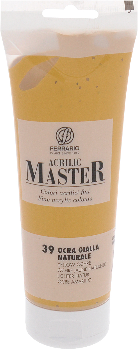 Ferrario Краска акриловая Acrilic Master цвет №39 охра желтая BM0978B0039BM0978B0039 Ferrario Краска акриловая Acrilic Master цвет №39 охра желтая BM0978B0039BM0978B0039Акриловые краски серии Acrilic Master итальянской компании Ferrario. Универсальны в применении, так как хорошо ложатся на любую обезжиренную поверхность: бумага, холст, картон, дерево, керамика, пластик. При изготовлении красок используются высококачественные пигменты мелкого помола. Краска быстро сохнет, обладает отличной укрывистостью и насыщенностью цвета. Работы, сделанные с помощью Acrilic Master, не тускнеют и не выгорают на солнце. Все цвета отлично смешиваются между собой и при необходимости разбавляются водой. Для достижения необходимых эффектов применяют различные медиумы для акриловой живописи.
