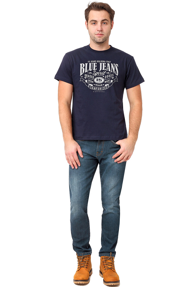 Футболка мужская F5 TR Plain Blue Jeans, цвет: синий. 270105. Размер XL (52)270105_navy Футболка мужская F5 TR Plain Blue Jeans, цвет: синий. 270105. Размер XL (52)270105_navyСтильная мужская футболка F5 выполнена из натурального хлопка. Футболка с коротким рукавом и небольшим круглым вырезом горловины оформлена принтовыми надписями.