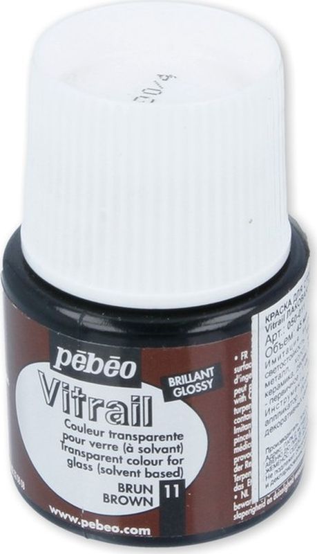 Pebeo Краска для стекла и металла Vitrail лаковая прозрачная цвет 050-011 коричневый 45 мл