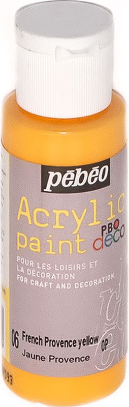 Pebeo Краска акриловая декоративная Acrylic Paint цвет 097006 прованский 59 мл097006 Pebeo Краска акриловая декоративная Acrylic Paint цвет 097006 прованский 59 мл097006Декоративные акриловые краски Acrylic Paint предназначены для росписи по дереву, гипсу, картону и другим поверхностямКраски смешиваются друг с другомВодостойкие после высыханияОбладают высокой покрывной способностьюИмеют матовый блескРазводятся водой