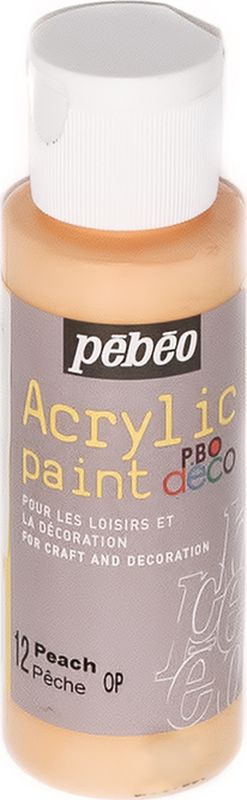 Pebeo Краска акриловая декоративная Acrylic Paint цвет 097012 персик 59 мл097012 Pebeo Краска акриловая декоративная Acrylic Paint цвет 097012 персик 59 мл097012Декоративные акриловые краски Acrylic Paint предназначены для росписи по дереву, гипсу, картону и другим поверхностямКраски смешиваются друг с другомВодостойкие после высыханияОбладают высокой покрывной способностьюИмеют матовый блескРазводятся водой