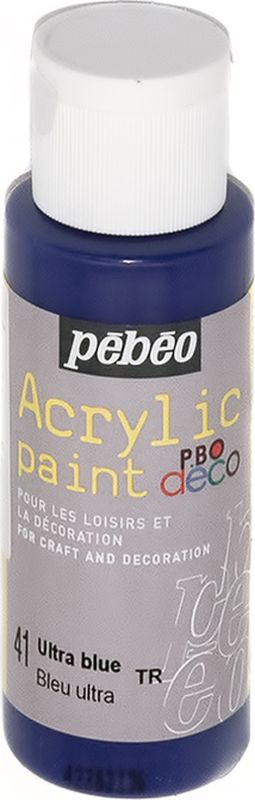 Pebeo Краска акриловая декоративная Acrylic Paint цвет 097041 ультра синий 59 мл097041 Pebeo Краска акриловая декоративная Acrylic Paint цвет 097041 ультра синий 59 мл097041Декоративные акриловые краски Acrylic Paint предназначены для росписи по дереву, гипсу, картону и другим поверхностямКраски смешиваются друг с другомВодостойкие после высыханияОбладают высокой покрывной способностьюИмеют матовый блескРазводятся водой