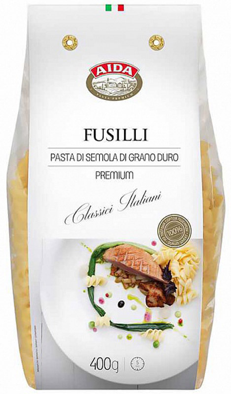 Aida Fusilli спираль, 400 г4607072719012 Aida Fusilli спираль, 400 г4607072719012Варить в кипящей подсоленной воде в соотношении 100 г продукта на 1 литр воды. Время варки: 11 минут.