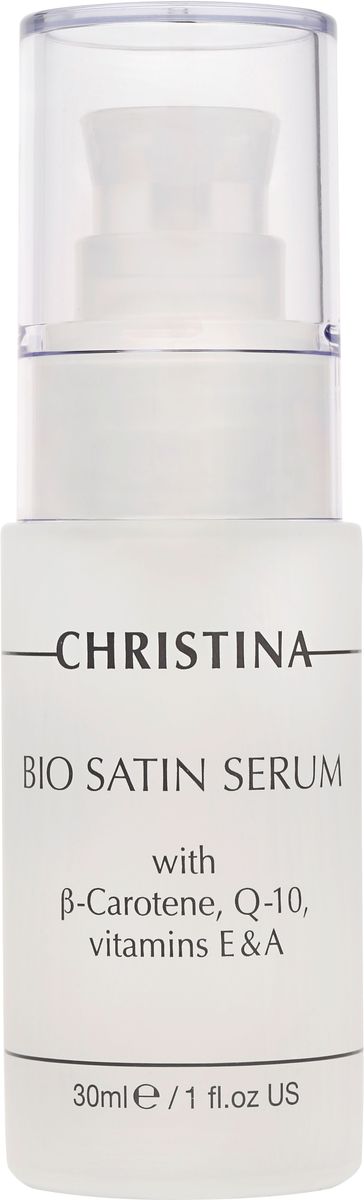 Christina Bio Satin Serum - Сыворотка Био-Сатин 30 млCHR087 Christina Bio Satin Serum - Сыворотка Био-Сатин 30 млCHR087Масла календулы и виноградных косточек, протеины сои и сквален, витамины Е и А предохраняют кожу от испарения влаги, защищают ее от негативного влияния окружающей среды, в том числе климатических условий и ультрафиолетовых лучей. Натуральный антиоксидант – коэнзим Q-10 - стимулирует процесс естественного восстановления эпидермиса, улучшает кровообращение, играет важную роль в энергетическом обмене. Масло ускоряет заживление ран, устраняет сухость и шелушение. Не закупоривает поры, не оставляет ощущения жира на лице, придает коже мягкость и бархатистость. Рекомендуется использовать во время процедур с альфагидроксильными кислотами и ретинолом, после химических и лазерных пилингов. При наличии сухости и трещинок на губах нанести несколько капель препарата, и губная помада ляжет ровно, разгладятся окологубные морщинки. Является прекрасной базой под макияж.Объём: 30 мл