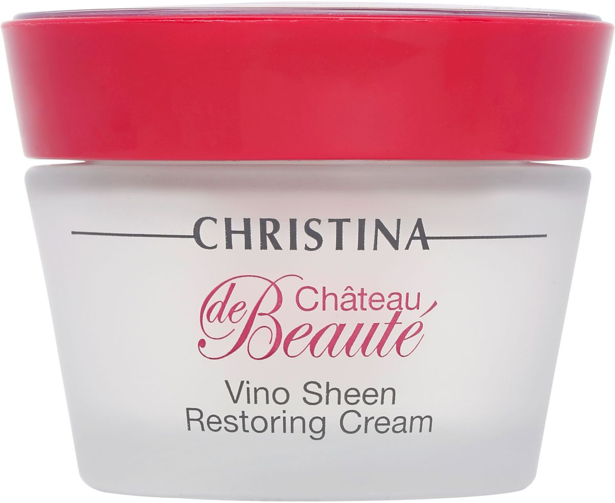 Christina Chateau De Beaute Vino Sheen Restoring Cream - Восстанавливающий крем Великолепие 50 млCHR488 Christina Chateau De Beaute Vino Sheen Restoring Cream - Восстанавливающий крем Великолепие 50 млCHR488Нежный увлажняющий дневной крем с антиоксидантами защищает и смягчает кожу,придает ей сияние.Объём: 50 мл