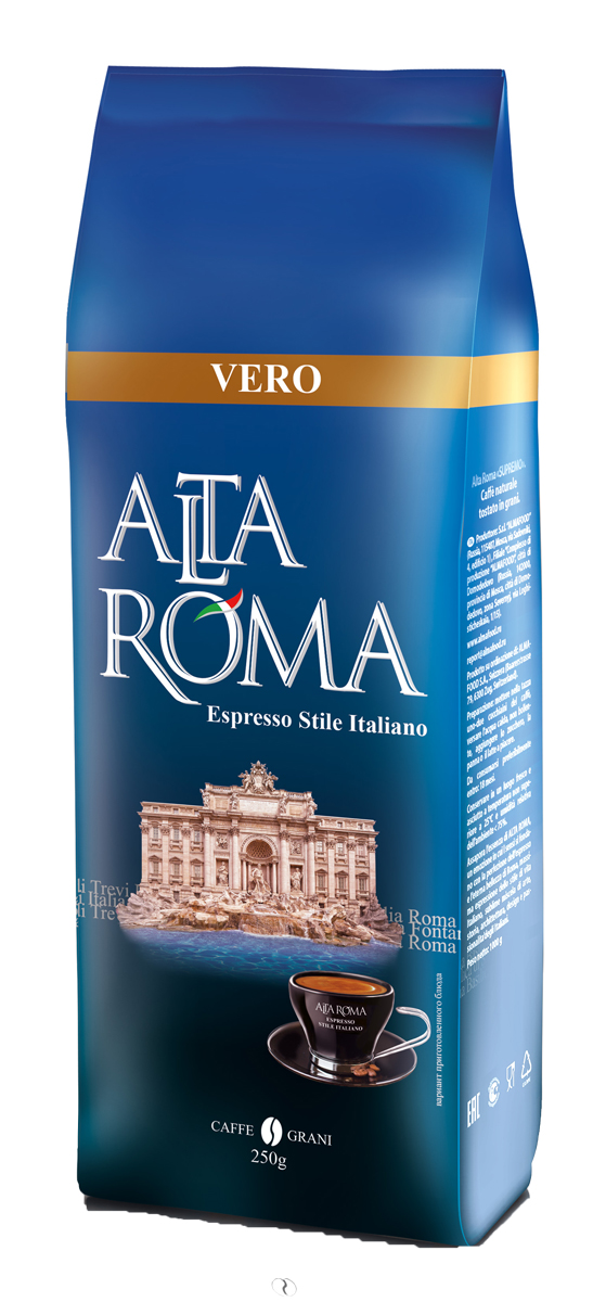 Altaroma Vero кофе в зернах, 250 г00000008245 Altaroma Vero кофе в зернах, 250 г00000008245Свежеобжареный кофе расфасованный в многослойную комбинированную пленку. Срок годности 24 мес
