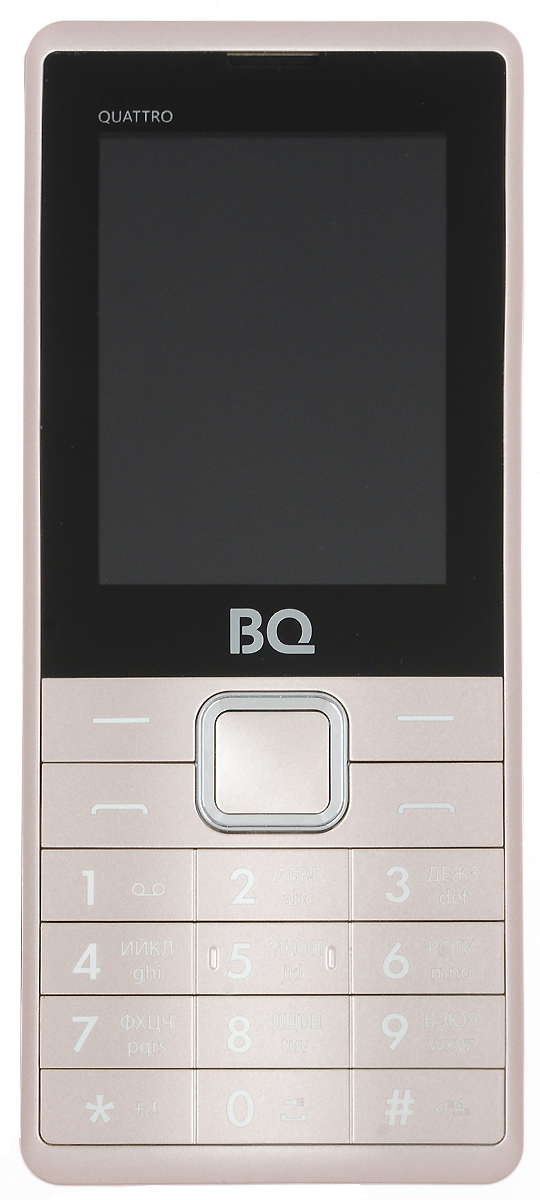 BQ 2412 Quattro, Gold85953793 BQ 2412 Quattro, Gold85953793Непревзойденный, стильный и практичный BQ-2412 Quattro. Дизайн, который действительно притягивает взгляд.Дисплей имеет оптимальную диагональ для телефона 2.4, что позволит с удобством пользоваться навигацией меню и мультимедиа функционалом. Слот для расширения памяти с помощью карт microSD до 16 Гб позволит сохранять любой мультимедиа контент на устройстве, и он всегда будет при вас.Встроенная камера позволит запечатлеть нужный момент в любом месте и в любое время. Встроенный FM-радиоприемник с разъемом 3.5 мм Jack для наушников позволят всегда быть на любимой волне и с любимыми композициями.С батареей объемом 1800 мАч заряжать телефон придется исключительно реже, чем обычный смартфон. Наличие 4-х слотов для сим карт позволит вам максимально экономит на мобильной связи, выбирая наиболее выгодного оператора. Невероятно красив и в то же время практичен.Телефон сертифицирован EAC и имеет русифицированную клавиатуру, меню и Руководство пользователя.