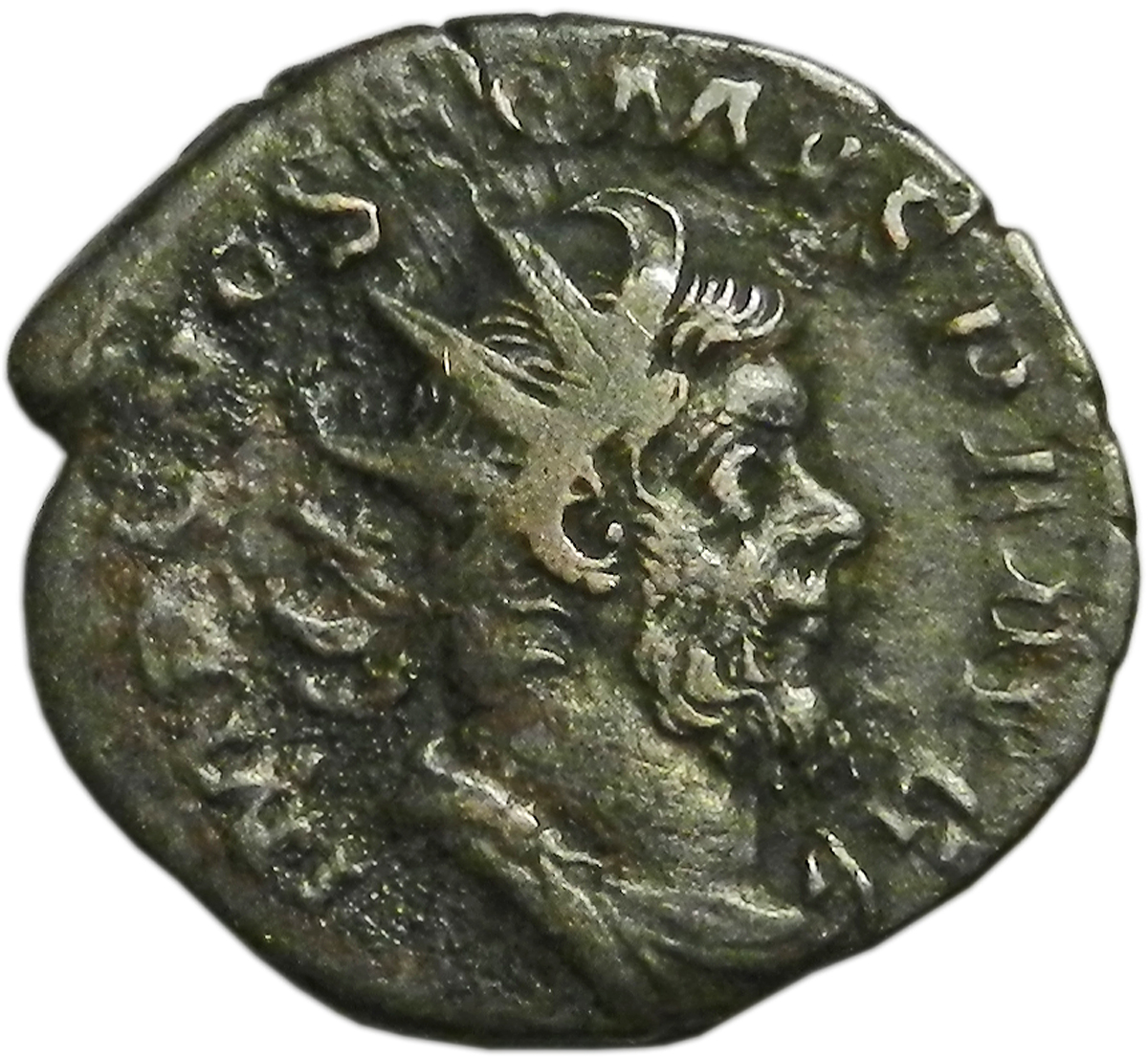 Монета антониниан. Постум, 259-268 гг. Белый металл. Античный Рим (Геркулес)