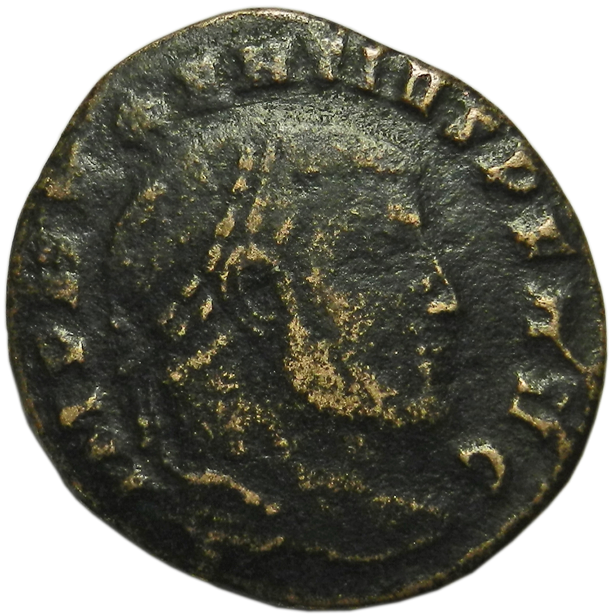 Монета фоллис. Максенций, 308-309 гг. Бронза. Античный Рим (Храм, Виктория, Рим)