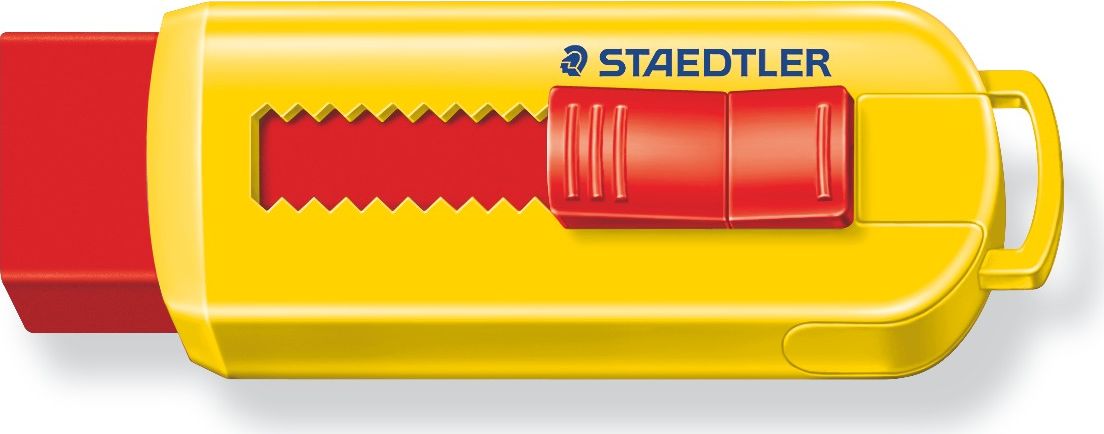Staedtler Ластик 525 PS цвет красный желтый525PS1S_красный, желтый Staedtler Ластик 525 PS цвет красный желтый525PS1S_красный, желтыйУникальный дизайн ластика 525PS со скользящей пластиковой манжеткой. Не содержит ПВХ, а также фталата и латекса. Минимальное количество крошек. Удобство в использовании благодаря выдвижному механизму.