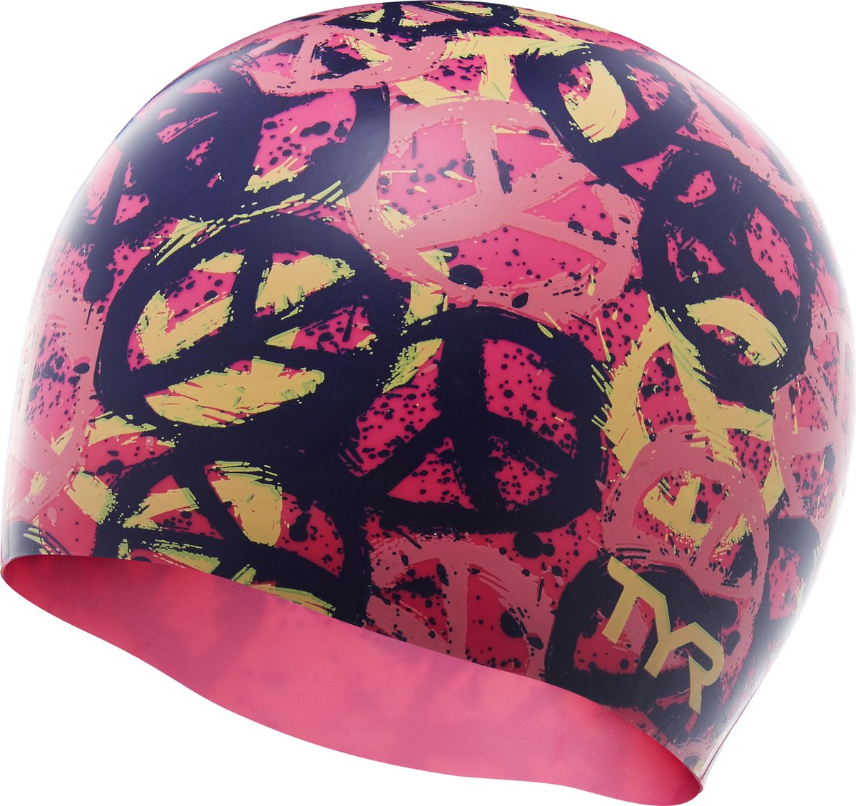 Шапочка для плавания Tyr PEACE SWIM CAP, цвет: розовый. LCSPCELCSPCE Шапочка для плавания Tyr PEACE SWIM CAP, цвет: розовый. LCSPCELCSPCEСиликоновая шапочка TYR с принтом – изготовлена из высококачественного материала устойчивого к воздействию хлорированной воды, что гарантирует долгий срок службы. Материал шапочки не вызывает раздражения кожи и других аллергических реакций. Прекрасный вариант для тренировок в бассейне.