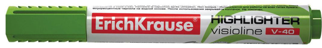 Erich Krause Маркер Visioline V-40 зеленый 3097530975 Erich Krause Маркер Visioline V-40 зеленый 3097530975Заправляемый маркер для выделения текста предназначен для работы на всех типах бумаги, в том числе на бумаге для факсов и копировальных машин. Предназначендля стационарной работы в офисе и дома, удобен для мобильного использования. Имеет клип для переноски. Скошенный пишущий узел позволяет варьироватьширину письма. Широкое перо 5. 2 мм удобно для выделения текста, а тонкое 0. 6 мм – для подчеркивания. Длина непрерывной линии 653 м. Флуоресцентные чернилана водной основе. Рекомендуется использовать запасные картриджи с чернилами для текстмаркеров ErichKrause.