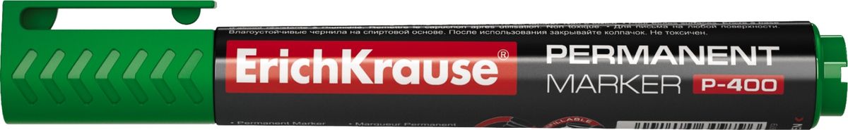 Erich Krause Маркер перманентный P-400 зеленый 3098930989 Erich Krause Маркер перманентный P-400 зеленый 3098930989Перманентный маркер предназначен для офисного, складского и домашнего использования. Имеет клип для переноски. Используетсядля маркировки и письма практически на всех поверхностях: бумага, картон, стекло, пластик, фарфор, керамика, дерево и др. Наконечникпулевидной формы, устойчивый к повреждению и истиранию. Ширина письма – 0. 8-2. 2 мм. Длина письма – 976 м. Чернила на спиртовойоснове, водостойкие, светостойкие, стойкие к ультрафиолетовым лучам. Быстро высыхают после нанесения. Нетоксичные. Не содержатксилол. Стабильное письмо при снижении давления (в самолете). Заправляемый