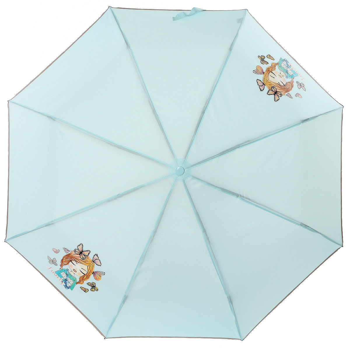 Зонт женский ArtRain, механический, 3 сложения, цвет: голубой. 3511-1709