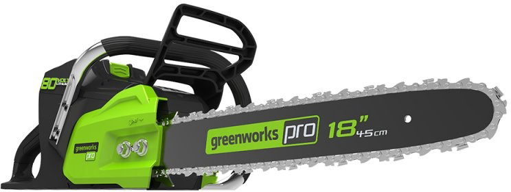 Цепная пила аккумуляторная Greenworks 80V, 45 см, бесщеточная 20005072000507 Цепная пила аккумуляторная Greenworks 80V, 45 см, бесщеточная 20005072000507 Мощность эквивалентна 42 см3 бензиновому двигателюБесщеточный мотор DigiProАвтосмазка шины и цепиБезинструментальное натяжение цепиАвтоматический тормозУникальная сверхмощная аккумуляторная система 80В 80V PRO Бесщеточный мотор DigiPro Длина шины 18 (45 см) Мощность эквивалентна 42 см3 бензиновому двигателю Шина и цепь OregonАвтосмазка шины и цепи Безинструментальное натяжение цепи Автоматический тормозРаботает с аккумуляторами Greenworks 80V PRO (арт. 2901207) и зарядным устройством G80C (арт. 2902507). Гарантия 2 года