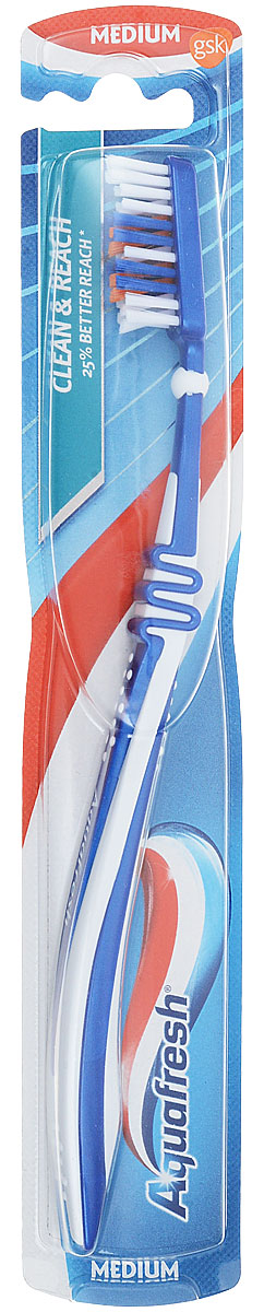 Aquafresh Зубная щетка Clean&Reach, средняя, цвет: синий, белый