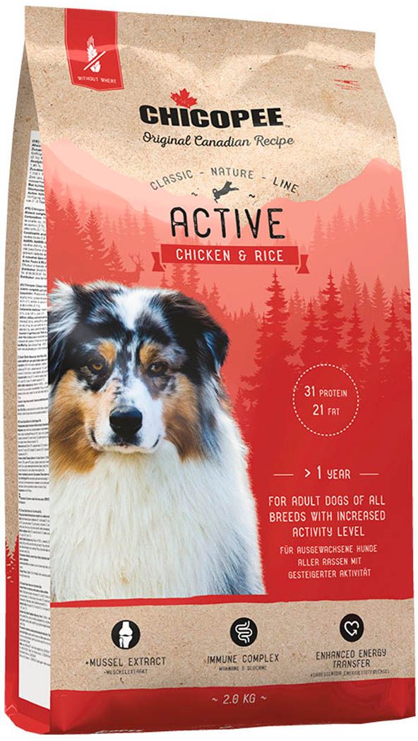Сухой корм Chicopee CNL Active Chicken & Rice, для активных собак всех пород, с курицей и рисом, 2 кг8294002 Сухой корм Chicopee CNL Active Chicken & Rice, для активных собак всех пород, с курицей и рисом, 2 кг8294002CNL — Classic - Nature - lineКомплексная концепция питания на всех этапах жизни животного (концепция жизненного цикла). Высококачественные рационы без пшеницы обеспечивают полноценное питание вашим животным на всех этапах жизни при различных уровнях активности.Экстракт новозеландской зеленогубой мидии содержит особые компоненты благотворно влияющие на здоровье хрящей и суставов. Кроме того усиливается функциональность хряща в суставной области.В составе комплекса мананноолигосахариды и ?-глюканы. Они стабилизируют функционирование микрофлоры кишечника и поддерживают нормальное функционирование иммунной системы.