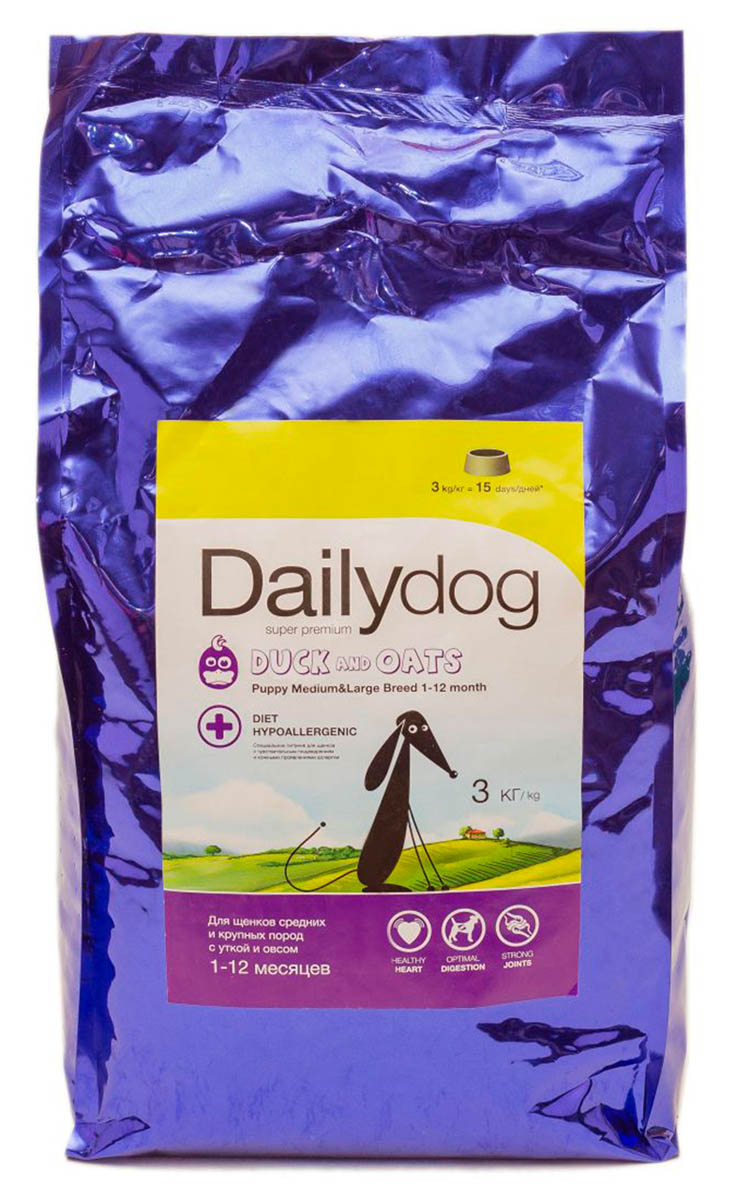 Корм сухой Dailydog Puppy Medium&Large Breed Duck & Oats, для щенков средних и крупных пород, с уткой и овсом, 3 кг314ДД*3 Корм сухой Dailydog Puppy Medium&Large Breed Duck & Oats, для щенков средних и крупных пород, с уткой и овсом, 3 кг314ДД*3Сухой полнорационный корм для щенков средних и крупных пород с уткой и овсом.
