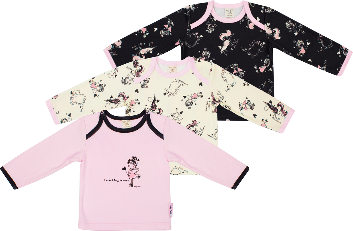 Кофта детская Lucky Child, цвет: розовый, бежевый, черный, 3шт. 30-196. Размер 68/74