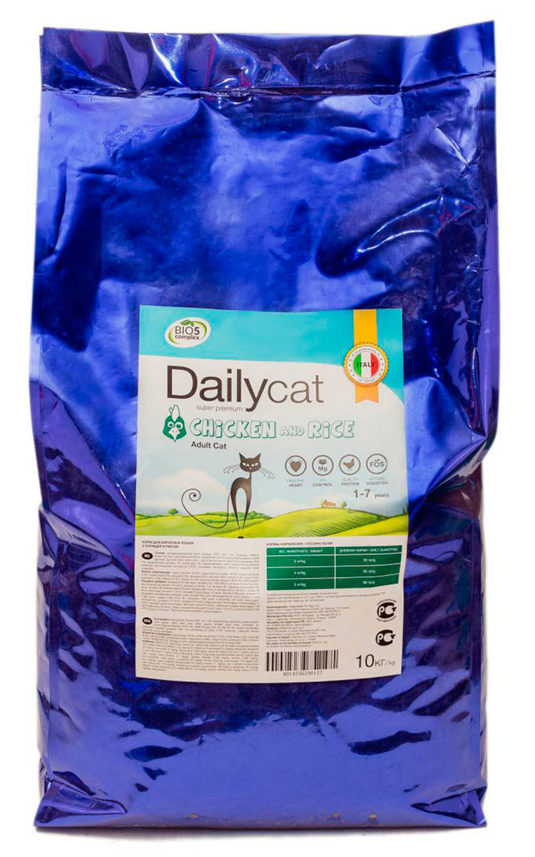 Корм сухой Dailycat Adult Chicken & Rice, для взрослых кошек, с курицей и рисом, 10 кг464ДК*10 Корм сухой Dailycat Adult Chicken & Rice, для взрослых кошек, с курицей и рисом, 10 кг464ДК*10Сухой корм для взрослых кошек с курицей и рисом.