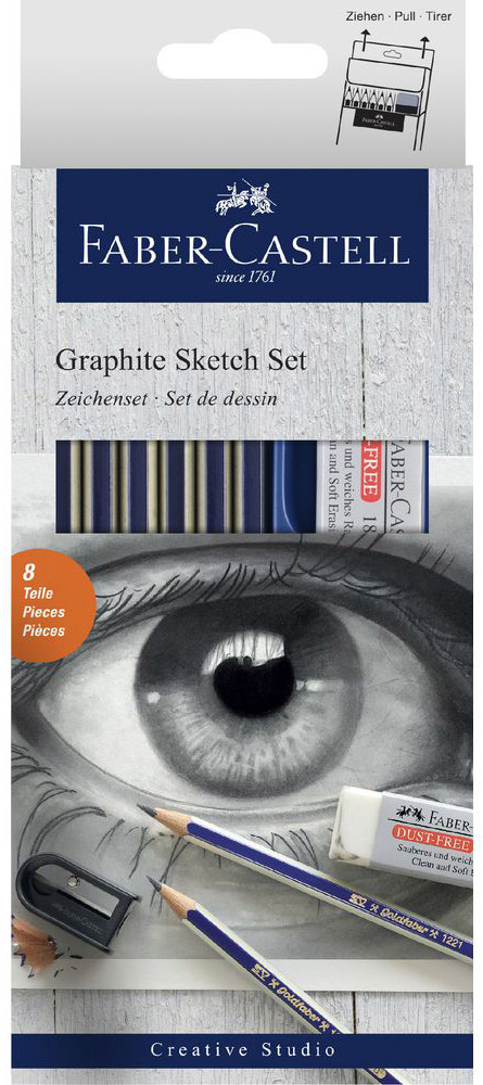 Faber-Castell Набор карандашей чернографитных Goldfaber 1221 6 шт114000 Faber-Castell Набор карандашей чернографитных Goldfaber 1221 6 шт114000Набор чернографитовых карандашей Faber-Castell Goldfaber 1221. Шестигранные карандаши имеют привлекательный дизайн (синие и золотые полоски) и изготовлены из качественной мягкой древесины для хорошего затачивания. Специальная SV технология вклеивания предотвращает поломку грифеля при падении. Карандаши покрыты лаком на водной основе.6 степеней твердости грифеля (2Н, НВ, В, 2В, 4В, 6В)