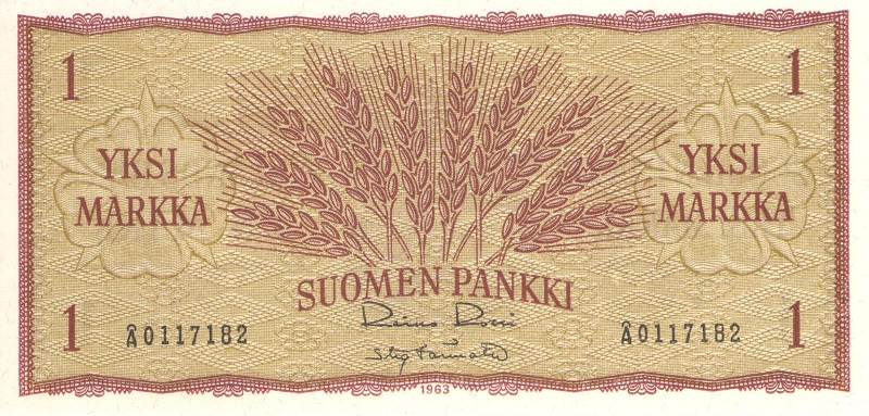 Банкнота номиналом 1 марка (тип1). Финляндия, 1963 год
