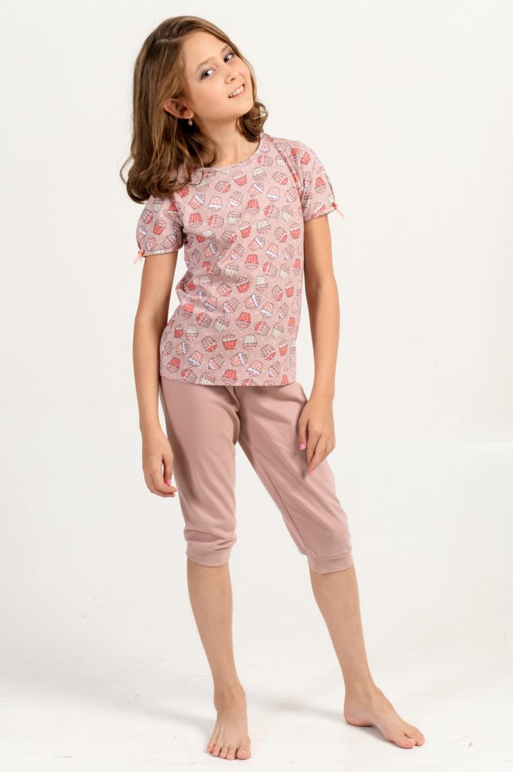 Пижама для девочки Melado Кексики, цвет: какао. MK2657/01. Размер 128