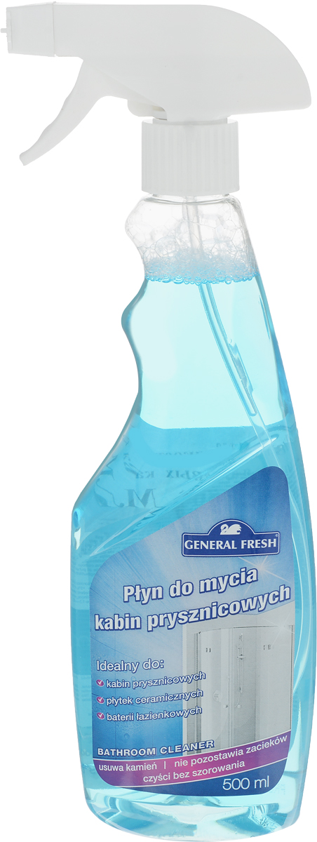 Жидкость для мытья душевых кабин General Fresh, спрей, 500 мл571600 Жидкость для мытья душевых кабин General Fresh, спрей, 500 мл571600Жидкость предназначена для чистки ванной комнаты, быстро и эффективно очищает самые трудные для удаления пятна и грязь. Жидкость также может использоваться для мытья поверхностей из нержавеющей стали (батарей в ванной комнате), керамической плитки, стеклянных полок, столешниц из оргстекла и других гладких поверхностей. Товар сертифицирован.Уважаемые клиенты! Обращаем ваше внимание на то, что упаковка может иметь несколько видов дизайна. Поставка осуществляется в зависимости от наличия на складе.