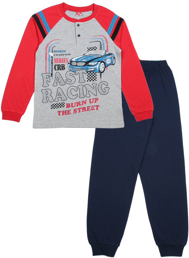 Пижама для мальчика Cherubino, цвет: красный, серый, темно-синий. CAJ 5295. Размер 128
