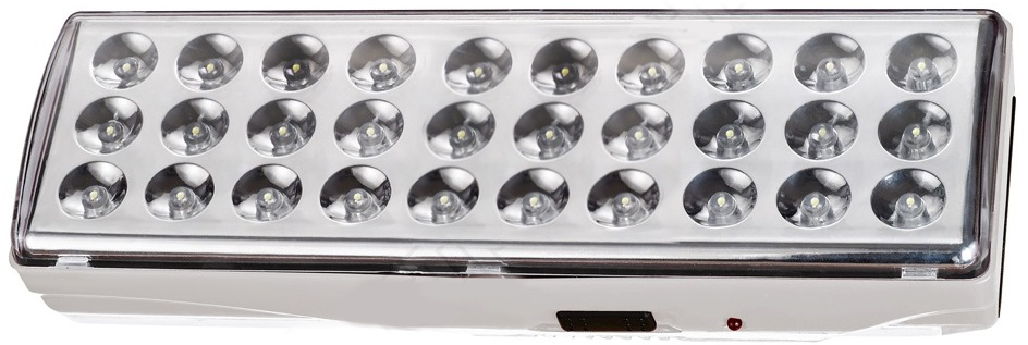 Camelion LA-103 30 LED аккумуляторный светильник11304 Camelion LA-103 30 LED аккумуляторный светильник11304Предназначен для использования в качестве источников резервного освещения при отключении электроэнергии в жилых и хозяйственных помещениях. Режим работы: аварийный. При наличии напряжения в сети подзаряжается встроенный аккумулятор и светодиоды при этом не светятся.При отключении электроэнергии светильник работает в течение 6 часов в режиме слабое освещение (30 светодиодидов - пониженный уровень яркости) или 3 часа в режиме полное освещение (30 светодиодов) от аккумулятора. Способ крепления: настенный. Номинальное напряжение: 230 В, 50 Гц. Количество светодиодов: 30. Световой поток: 250 Лм. Цветовая температура: 6000 К. Материал корпуса: пластик. Тип аккумулятора: свинцово-кислотный 4 В, 1,3 Ач. Время до полной зарядки 12–15 часов. Диапазон рабочих температур: от 0°С до +40°С. Габаритные размеры: 205 х 68 х 45 мм. Степень защиты: IP20.
